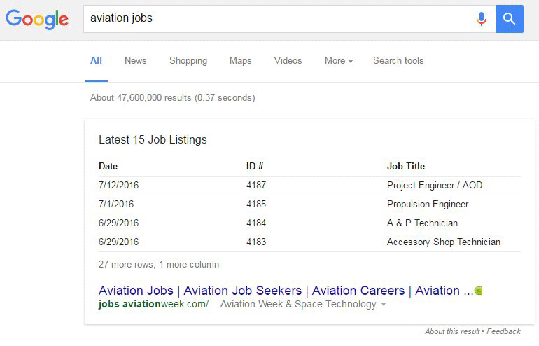 a picture to show what is table featured snippets